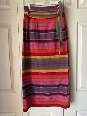 Scott Taylor | Vintage 90s stripe rainbow wrap skirt. Sarong. Medium. Guatemala